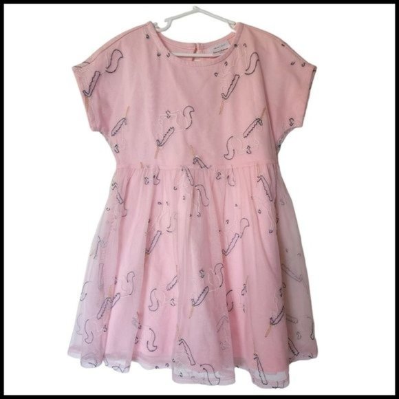 Hanna‎ Andersson Embroidered Dress Tulle Pink Unicorn size 120 size 6 7 Years - Picture 1 of 5
